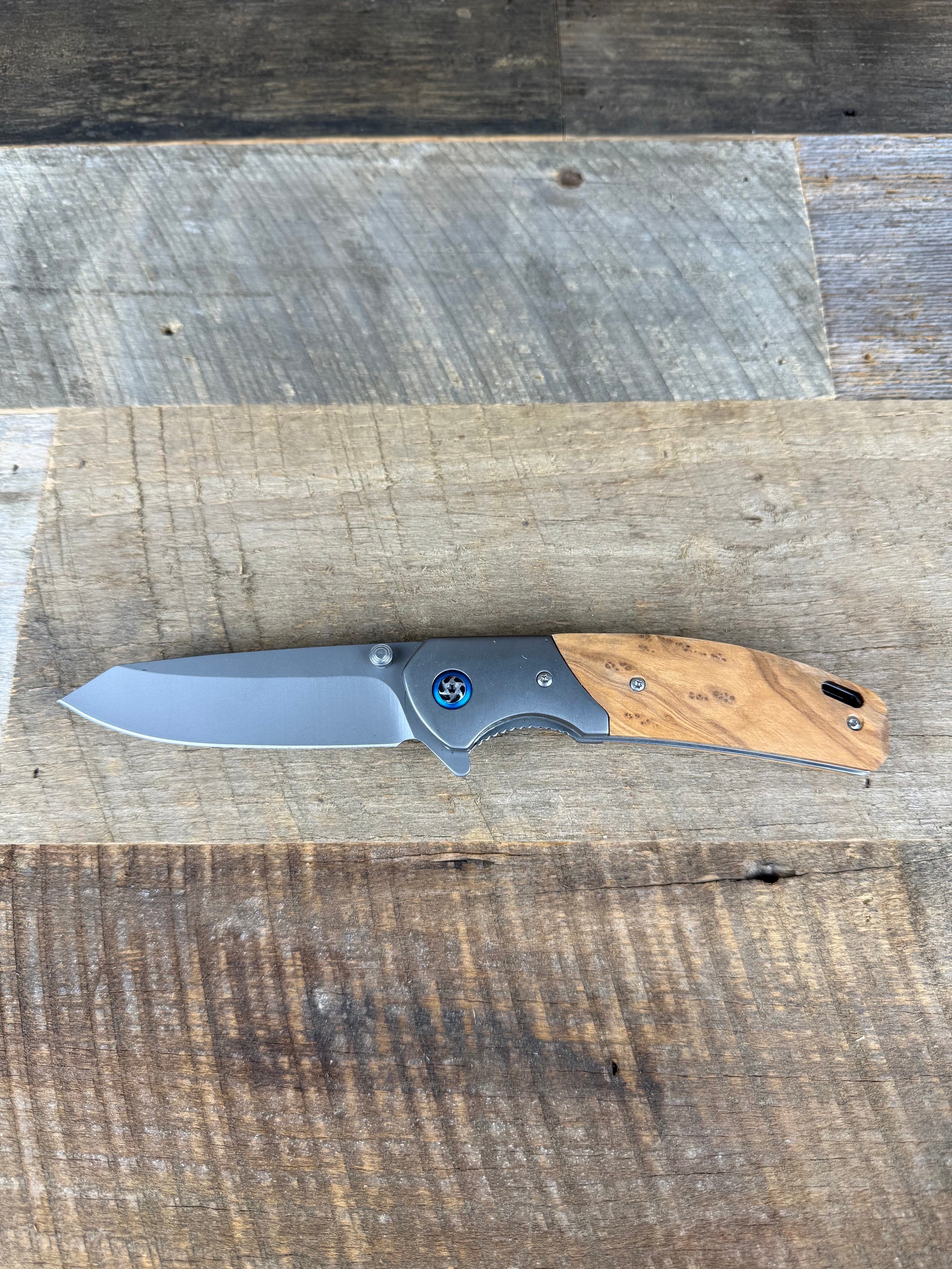 Personalized Olivewood Handle Folding Knife — Custom Engraved Pocket Knife